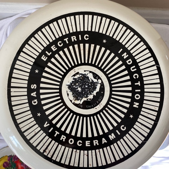 Vintage Metro Porcelain Enameled skillet with  Fruit Design with Brass Handles - Picture 7 of 7